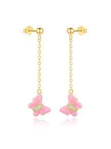 1 par de pendientes con diseño de mariposa con flecos y efecto goteo de plata de ley 925 para mujeres, para uso diario, boda, fiesta, compromiso, aniversario y Día de San Valentín
