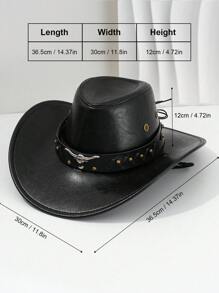 1pc Unisex Solid Color PU Leather Cowboy Hat, Unique Shiny 3D Bull Head Design With Leather & Metal Rivet Wide Belt Decor, Wide Brim Sun Protection Hat, New Vintage Wide Brim Sun Hat, Adjustable Cord Cyberpunk Stylish Cool Novelty Punk Style Wide Brim Cap