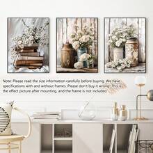 3 件/套无框帆布墙面艺术画花卉和书籍适用于家庭、客厅、咖啡店、办公室、墙面装饰艺术、豪华壁挂、海报、墙面艺术、房间装饰用品、现代、植物 - 彩色 - 查看 3