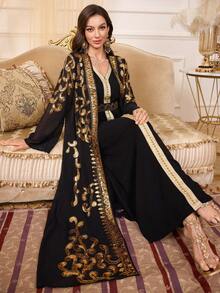 2-teiliges Set: Pailetten & Perlen verziertes langes elegantes Kleid