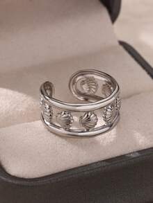 1 件时尚人造水晶贝壳戒指女士金色不锈钢开口戒指海滩派对夏季珠宝礼物