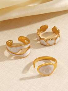 3pcs Stainless Steel Fashion Geometric Open Ring Set, Suitable For Women's Everyday Wear