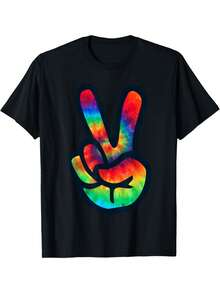 Camiseta con teñido anudado en forma de signo de la paz, camiseta estilo hippie para Navidad - Negro - Ver 1