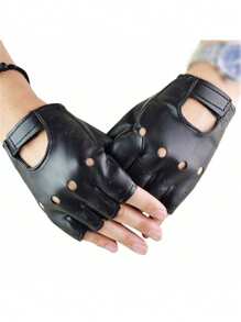 1 Pair Men's Street Dance Half Finger Leather Gloves, Suitable For Nightclub Pole Dancing, Dance Performances