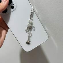 Nuevo diseño de accesorio de teléfono estilo Y2K con lindo colgante de conejo y estrella en cadena, hecho a mano con cuentas, ideal como adorno para bolso, correa o cordón para teléfono, un regalo perfecto para madres, familia, amigos, cumpleaños, festividades - transparente - Ver 5