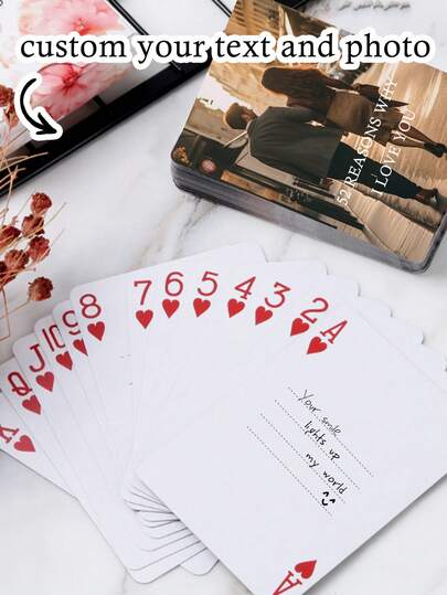 ​​Personalized Custom Photo & Text Poker Card Set (54pcs) - Creative Alternative To Traditional Wedding Signing Book, Customizable With Your Images On One Side And Personalized Messages/Names/Dates On T Other Side. This Unique Interactive Party Accessory Combines Entertainment With Lasting Memorability, Serving As Both A Fun Game During Events And A Cherished Keepsake.