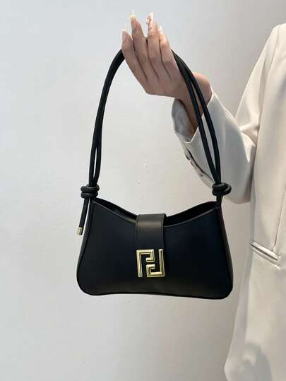 1 قطعة حزام كتف أنيق من البولي يوريثان الأسود ناعم الملمس به سحاب معدني ديكوري، مناسب لارتداء في الأوقات العادية والرحلات، مصمم بطراز عصري للمرأة