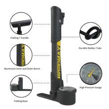 Folding Bike Pump With Dual Valve For Presta & Schrader, 120 PSI Precision Pressure Gauge - Portable, Durable Rubber/Iron Tire Inflator For Road, Mountain Bikes, Strollers & Sports Balls - Black & Yellow, Bicycle Pump