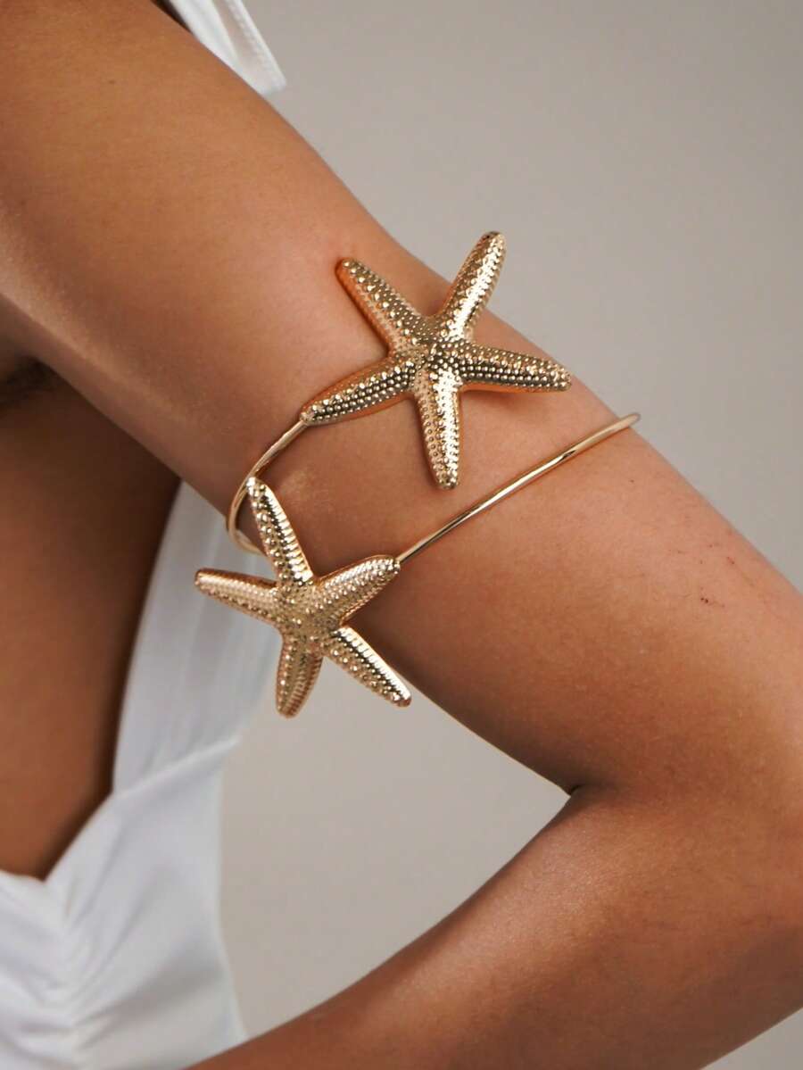 1pc Fashionable Adjustable Openwork Starfish Arm Cuff Bracelet, Beach Resort Jewelry, Summer Jewelry, Party Jewelry, Gift For Loved Ones And Friends
