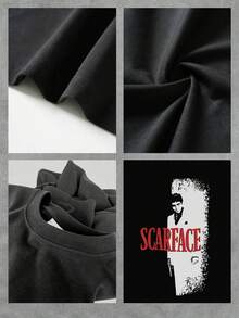 Playera de verano para hombre, estampado de silueta de personaje, cuello redondo, manga corta, 100% algodón, 220g, algodón grueso, cómoda - Negro - Ver 4