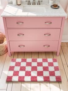 1pc Pink Checkered Bath Mat, Soft Flocked, Non-Slip Bottom, Highly Absorbent, Breathable, Machine Washable, Suitable For Sink, Bedroom, Bathroom, Home Decor, Thick Flocked Material, Suitable For Entryway, Bathroom, Kitchen And Other Spaces - Multicolor - View 12