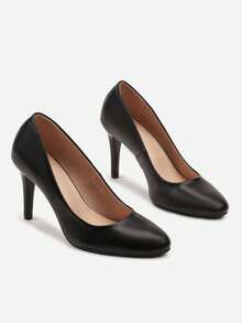 Modische, vielseitige, elegante, minimalistische Stilettos mit rundem Zehenbereich in Unifarben - Schwarz - Übersicht 3