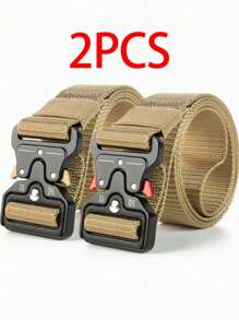 2pcs Men's Outdoor Sports Canvas Tactical Quick Release Waist Belt, Suitable For Casual, Outdoor, Hiking