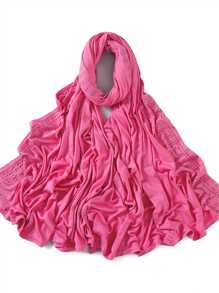 1 Stück Damen Jersey-Schal mit schwer bestickter Bordüre in Unifarbe, eleganter Strass-besetzter Schal mit Malay-Strass, langer Jersey-Hijab-Schal, afrikanisches Kopftuch, geeignet als Reise-, Urlaubs- und Party-Accessoire für Damen