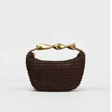 Borsa da donna nuova primavera 2025, mini borsa a tracolla con cerniera e manico in metallo intrecciato
