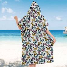 1pc Digital Printed Pattern Ultra-Fine Fiber Hooded Bath Towel, Suitable For Bathing, Swimming Pool, Travel Items, Festival Gifts
