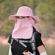 Sun Hats For Men Women Fishing Hat UPF 50  Breathable Wide Brim Summer UV Protection Hat - Pink(with Face Cover & Neck Flap ) - View 3