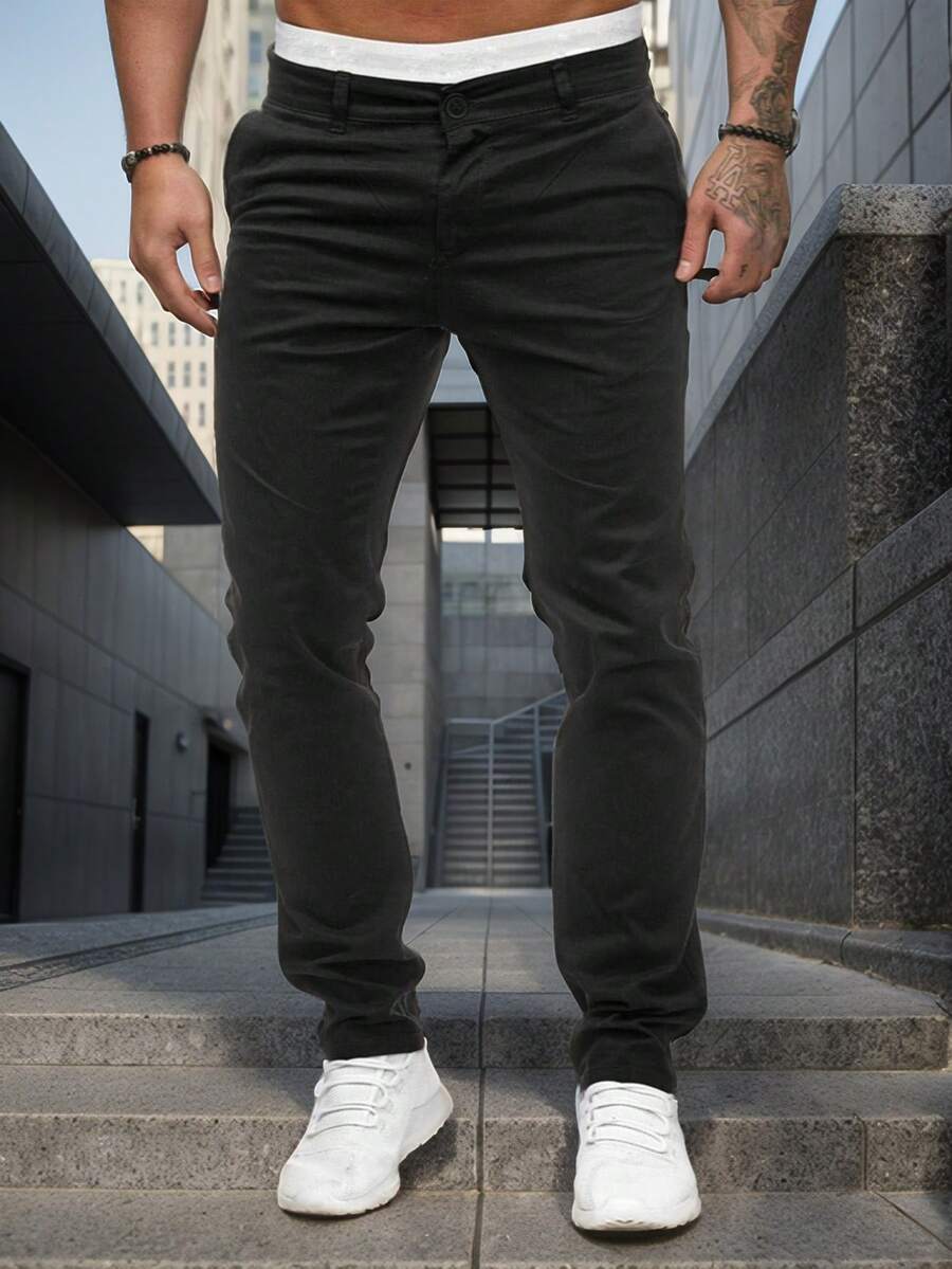 SANOPY Mens Jeans Skinny Stretch Premium High Rise Jeans Expandable Waist - màu đen - Xem 1