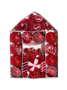 26pcs/Set New Christmas House Shaped Assorted Plastic Ball Candy Ornaments Decoration Set
