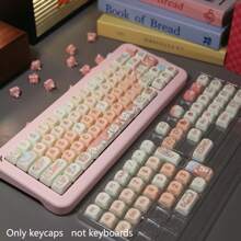 142 Keys Party Kitten Keycaps, Cute Cat-Shaped MAO Height Personalized Keycaps, PBT Dye-Sublimated, Suitable For 61/75/87/98/100 Keyboards