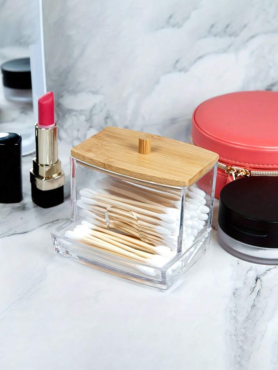 1pc Square Clear Plastic Swab Box With Lid, Dustproof Perforated Swabs Acrylic Storage Box Bathroom Decor SummerBathroom Accessories Bathroom Organizer - Multicolor - View 1
