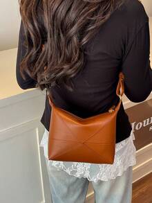 New Women Fashion Casual Shoulder Crossbody Bag, Minimalist Foldable Underarm Bag, Large Capacity Soft Surface Clutch Bag - Brown - View 2