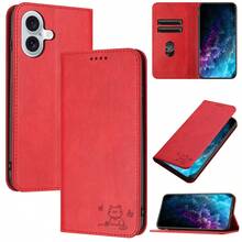 FFO2World Prägeschalen-Katzen-Business-Schutzhülle mit starkem Magnet für Apple i Phone 16/15/14/13/12 (Alle Pro/Plus/Pro Max Modelle) – Hochwertige Prägung, vollständige Umhüllung mit Klappdeckel, starke magnetische Haftung und stoßfest, Premium-Geschenk für Business-Anlässe. - Rot - Übersicht 1