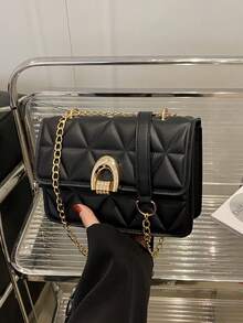 High Quality 2025 Rhombus Lock Mini Square Bag, Genuine Leather Feel - Black - View 1