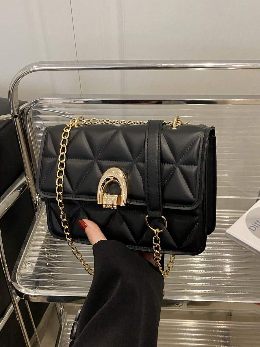 High Quality 2025 Rhombus Lock Mini Square Bag, Genuine Leather Feel - Black - View 1