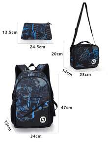 GUSTELL 18.5 Inch 47cm 3-Piece Set Backpack Lunch Box Pencil Case For Boys Girls Middle Primary School, Suitable For City Travel, Hiking, Playground, Casual Cartoon Backpack With Padded Back And Adjustable Shoulder Straps, Patterned Design For School Or Outdoor, Great Everyday Bag