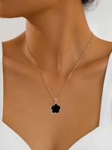 1pc Women's Delicate 5-Leaf Clover Flower Clavicle Necklace, Fashionable Versatile Chic Gifts For Party, Birthday, Anniversary