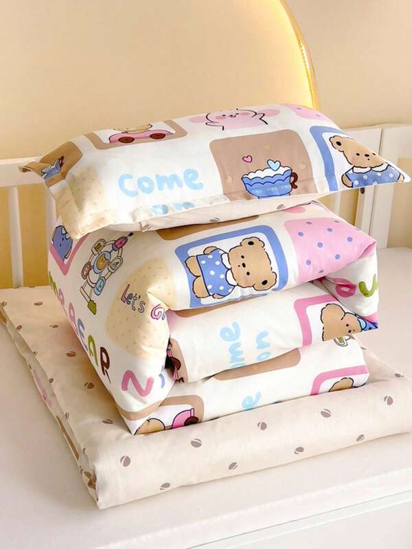 3 قطع (1 غطاء لحاف 120*150 سم + 1 كيس وسادة 30*50 سم + 1 غطاء مرتبة 60*135 سم) طقم ملاءات سرير مطبوع بطباعة كرتونية لغرفة طلاب السرير المتدرج، حضانة، غرفة الأطفال، لجميع المواسم، بأسلوب نوردي، للأطفال الصغار والرضع