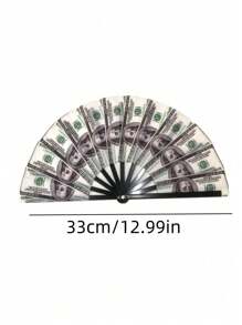 1 Stück großer Bambus-Faltfächer mit Dollarbillmuster, batteriefrei, geeignet für EDM, Musikfestivals, Clubs, Veranstaltungen, Partys, Tanzaufführungen, Dekorationen, Geschenke zum Muttertag, Vatertag, Abschluss, elegantes Party-Bambusfächer mit geometrischem Dollarbilldesign für alle Jahreszeiten