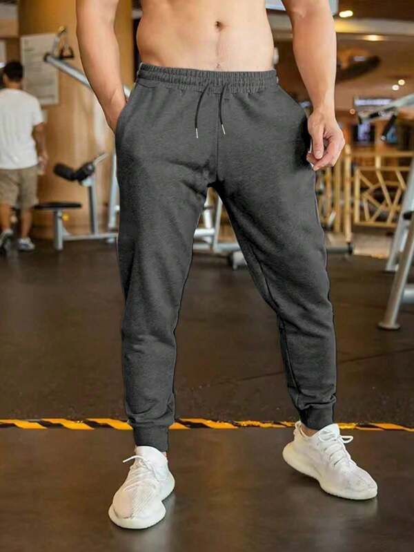 Men's Casual Sports Pants, Drawstring Long Trousers For Running, Workout, Jogging, Fitness
