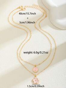 2pcs/Set Fashionable Delicate Sweet Five-Petal Flower & Letter Double Layer Necklace, Suitable For Girls Beach Vacation, Choker Necklace, Can Be Birthday Gift For Family And Friends - Pink - View 6