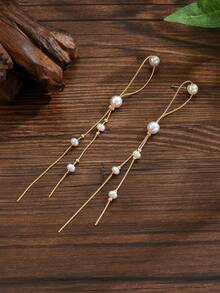 两件套时尚优雅简约白色和橙色仿珍珠巴洛克心形珍珠豌豆点缀耳环，仿珍珠螺旋吊坠，铜链流苏，耳环/吊坠两用，适合美丽女士日常、度假、派对等场合佩戴。 - 彩色 - 查看 4