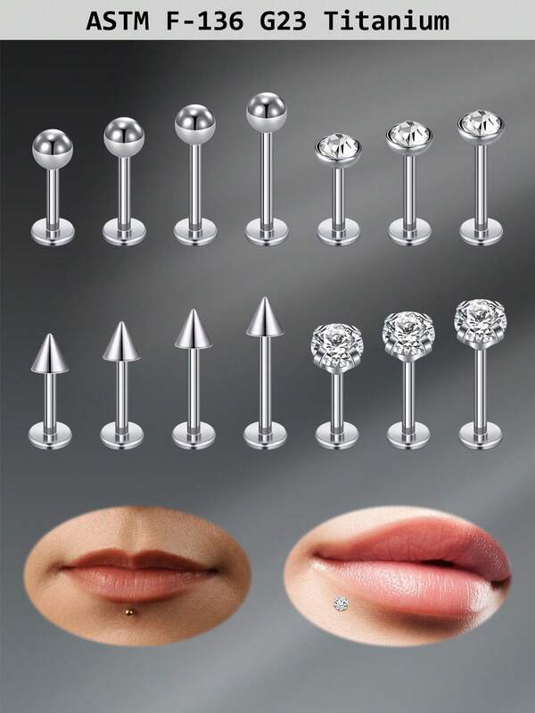 CIZME 16G 6/8/10/12mm Earrings Studs Titanium Steel Lip Rings Studs Piercing Jewelry Labret Stud Helix Conch Tragus Earrings Flat Back Hypoallergenic Cheek Piercing Dimple Piercing CZ Lip Labret Rings For Women Men, Stud Piercing Jewelry For Tragus/Nose/Helix/Conch/Medusa/Lip/Labret - Helix Tragus Cartilage Earring For Women Men