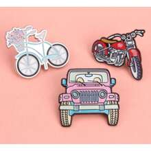 Ensemble mignon d'épinglettes en émail sur le thème des transports, collection adorable de broches inspirées des véhicules, trio amusant d'insignes de vélo et de moto pour l'école