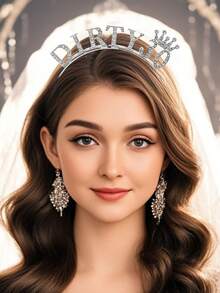 1 Minimalist Elegant Rhinestone Crown Birthday Princess Tiara Hair Accessory - Silver - View 2