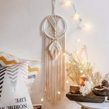 1pc Handmade Macrame Wall Hanging Decor, Bohemian Wall Decor Tassel Dream Catcher, Wall Art For Home And Apartment Decor, Perfect Gift For Housewarming, Yoga And Meditation Room Decor, Wall Hanging For Spiritual Space(Without Lights) Bedroom Decor Home Decor