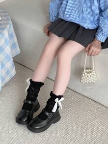 1 Pair Girls Thin Long Socks With Bow Lace Details, Princess Style Solid Color Mid-Calf Socks For Teens And Children - Multicolor - View 11