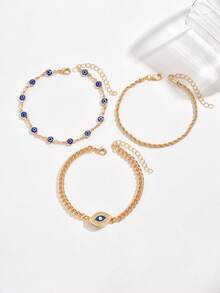 Bộ 3 chiếc lắc chân mắt quỷ thời trang, trang sức chân tối giản bằng kim loại phổ biến dành cho phụ nữ, phù hợp để đeo hàng ngày, đi nghỉ ở bãi biển, hẹn hò, chiều dài dây xích thủ công có thể tùy chỉnh, số lượng hạt không cố định - Nhiều màu - Xem 4