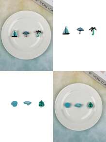 6pcs/Set Coconut Tree And Sea Turtle Cartoon Pattern Charms Compatible With Sandals, Bracelets, DIY Decorations, Beach Resort Vacation Birthday Holiday Gift