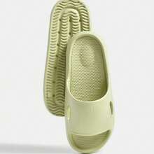 Premium Leather-Texture Slide Sandals, Indoor House Slippers - Lime Green - View 4
