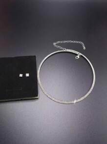 2pcs/Set Elegant Rhinestone Choker Necklace And Earrings Bridal Jewelry Set