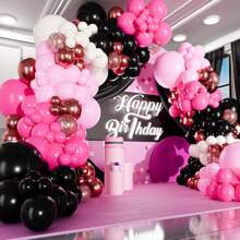 Kit de arco de globos fuksias dorados y verdes - Globos blancos, dorados y negros pequeños y grandes - Decoración de fiesta para graduación, cumpleaños, compromiso, Halloween, eventos