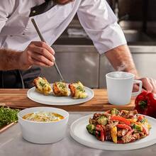 Vajilla moderna de gres 4, 16 piezas: taza, platos hondos, ensaladera y plato tallado. Cubierta de cerámica resistente a  temperaturas para lavavajillas y horno microondas. - Blanco - Ver 2