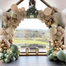 150pcs Greenish-Gray & White Balloon Arch Kit, Green, Beige & Gold Metallic Balloon Garland Set With Multicolor Confetti Balloons, Suitable For Birthday, Wedding, Baby Shower, Bachelor Party Decoration