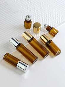 2pcs/3pcs/4pcs 3ml/5ml/10ml Brown Steel Ball Glass Roller Bottles, Refillable Essential Oil Perfume Travel Containers - Brown - View 4