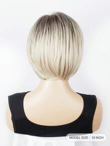 10 Inch Short Ombre Golden Bobbed Wig With Bangs, Straight Hair With Layered Cut, Suitable For Women, Girls, Ladies Daily Wear - Multicolor - View 6